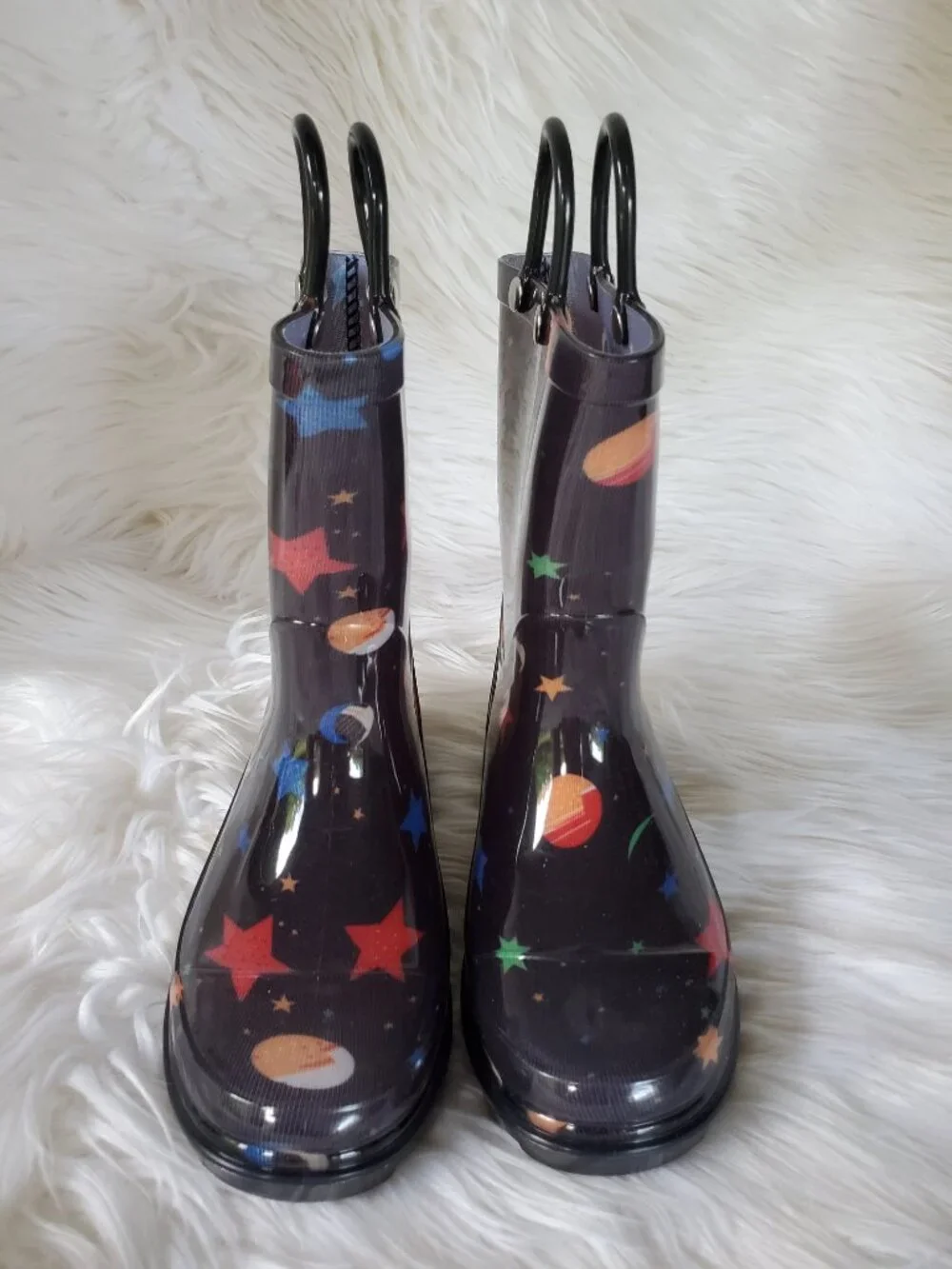 Dream Paris Kid's Black Outer Space Waterproof Rain Boots SZ 10